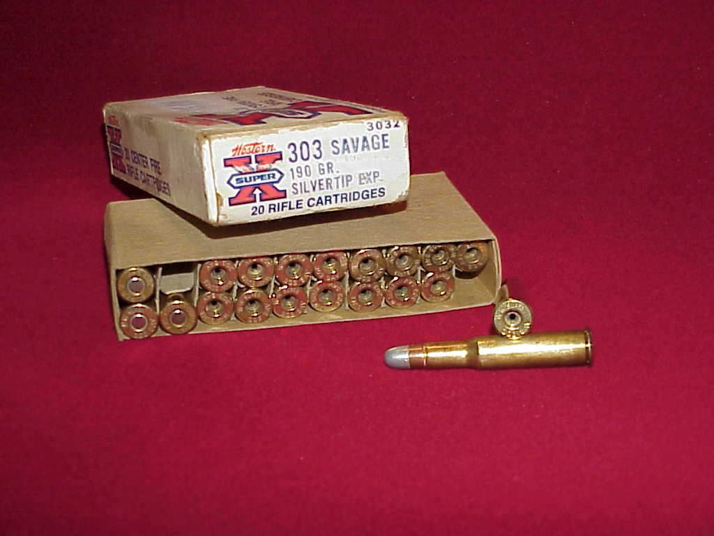 Western Ammunition Box, .303 Savage Super X with empty cases.